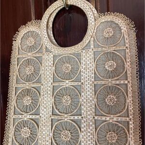 70’s Vintage Purse Bag Beach Tote Hand Woven Natural Linen Jute Hemp